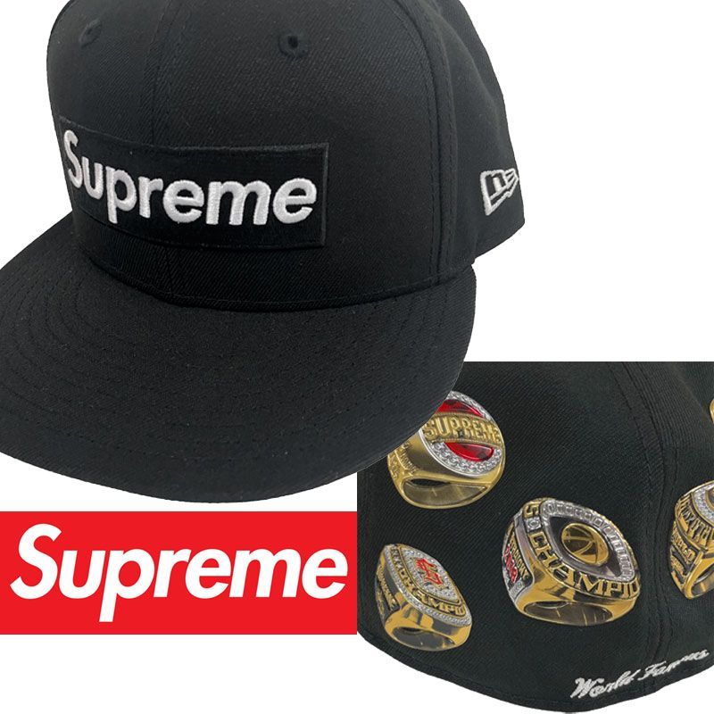 【未使用】Supreme シュプリーム Rings Box Logo New Era 7 1/4 57.7cm ニューエラ キャップ 黒 ブラック