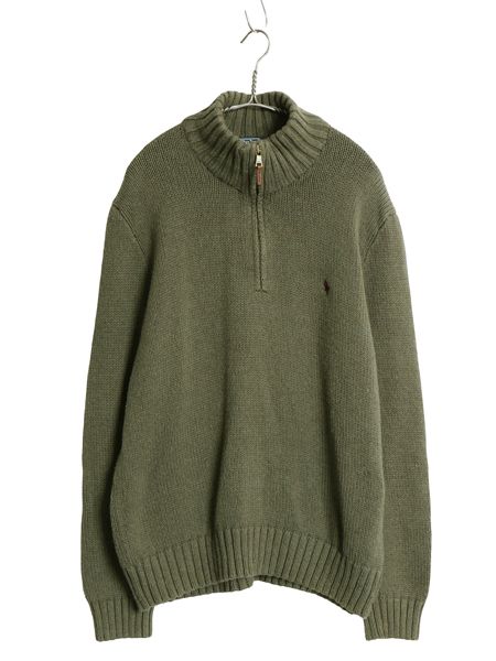 00s ポロ ラルフローレン ハーフジップ コットン ニット セーター メンズ L オールド ハイネック リブ編み ワンポイント ポニー 刺繍 無地