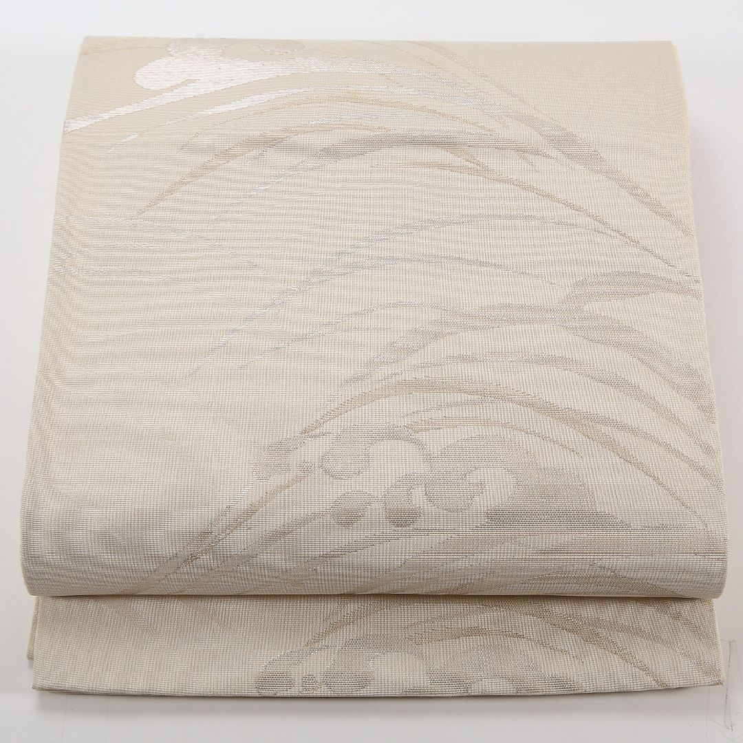 お買い得品！夏物 袋帯 帯丈420cm 正絹 六通 セミフォーマル 綴れ織 すすき クリーム系 1243-02486 9,735円