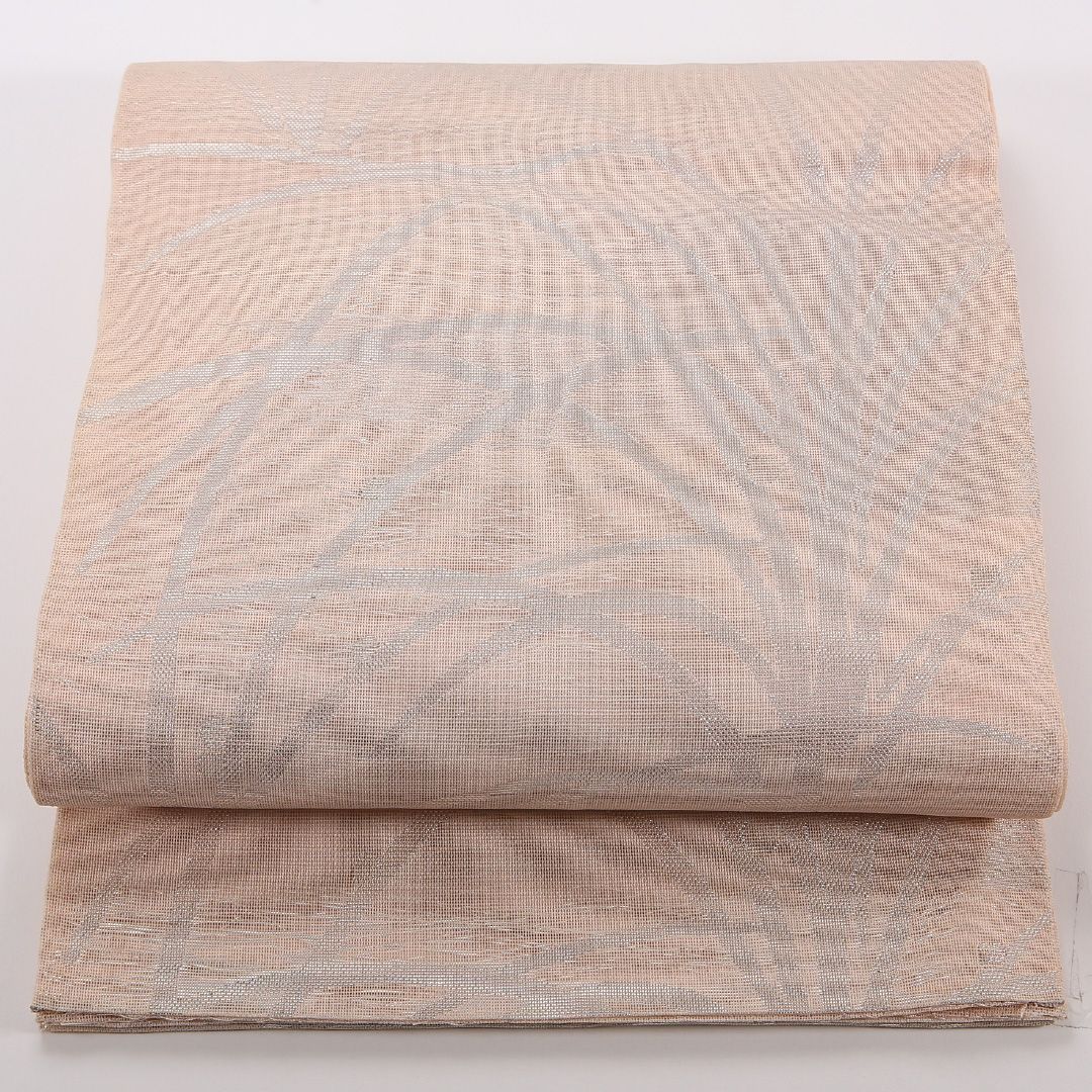 お買い得品！夏物 袋帯 帯丈424cm 正絹 六通 インフォーマル 植物柄 クリーム系 1243-02494
