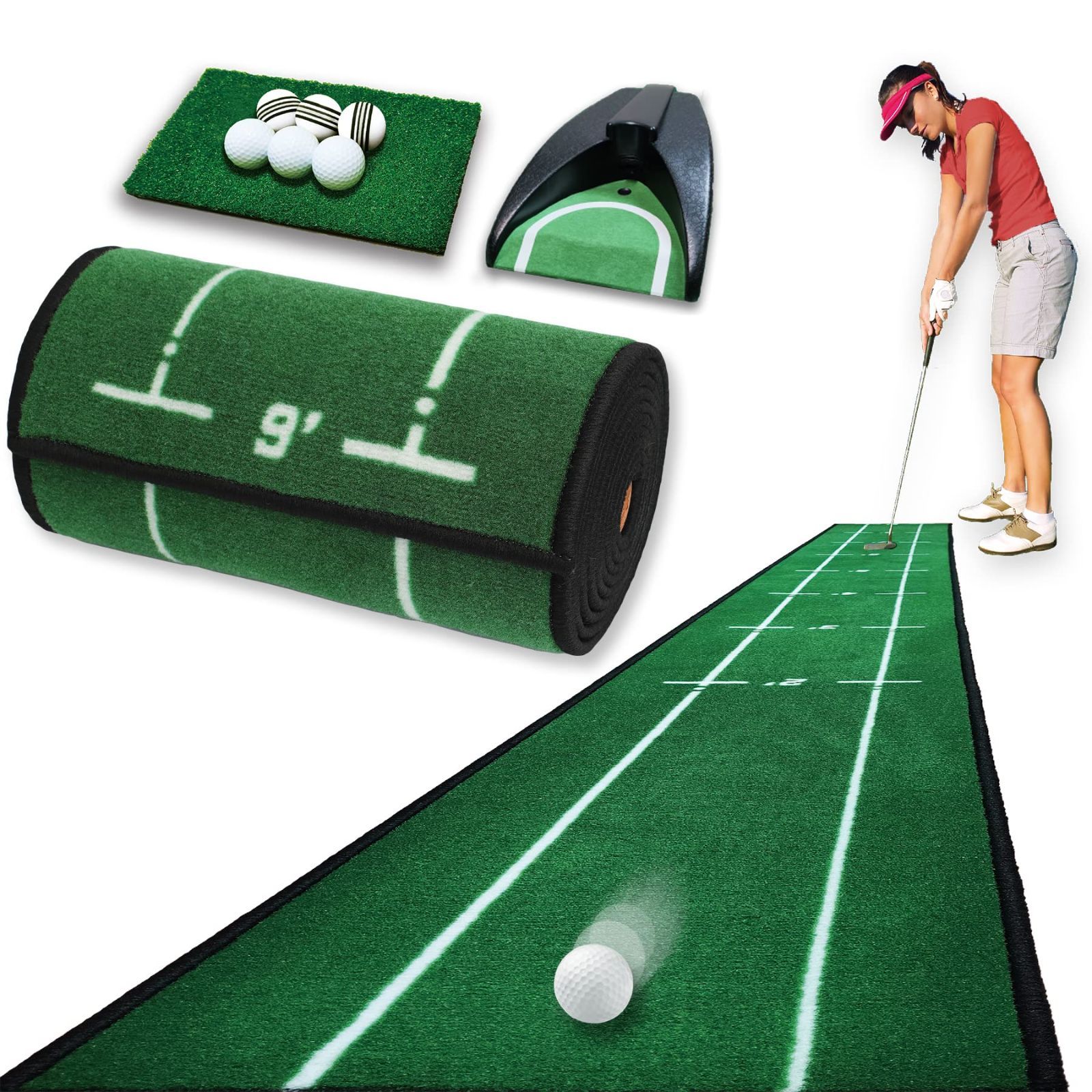 SEAVER GOLF 自動返球 パターカップ ゴルフ パター練習マット 9点セット パターマット