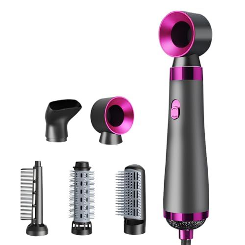 【5in1 多機能】ドライヤー 大風量 速乾 付属品5種 ヘアドライヤー カールドライヤー 3段階冷熱風量調節 くるくるドライヤー マイナスイオン 過熱防止機能 熱風ブラシ 恒温ヘアケア ストレート/カーリーヘア/ボリュームアップ 家庭用/ヘアサロン/出張/★