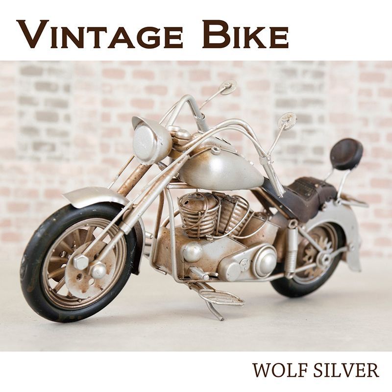ビンテージカー レッドバイク モーターサイクル シルバーWOLF 壁掛け インテリア雑貨｜西海岸風・おしゃれ