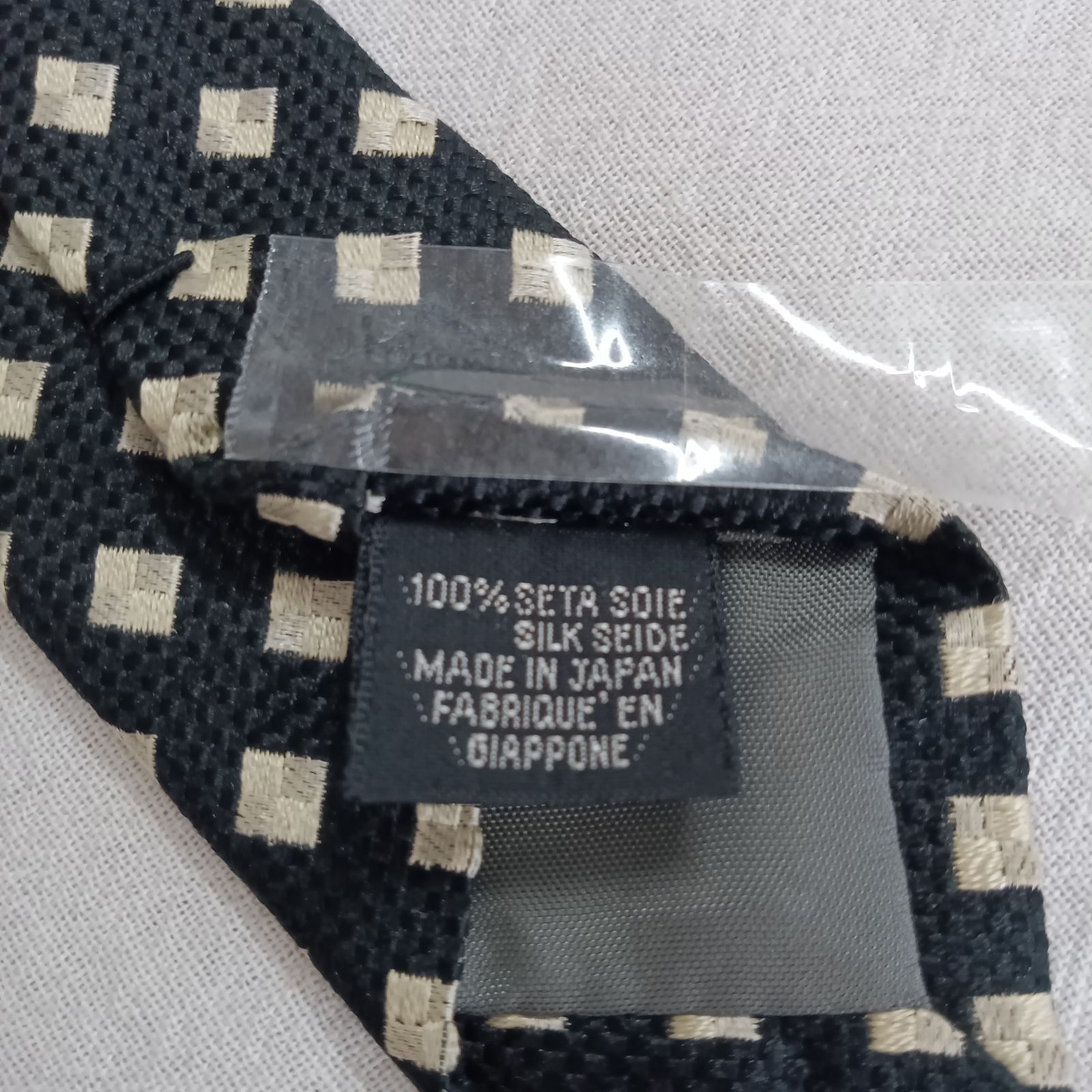 良品】MEN'S TENORAS ティノラス ネクタイ ブラック スクエア柄 シルク