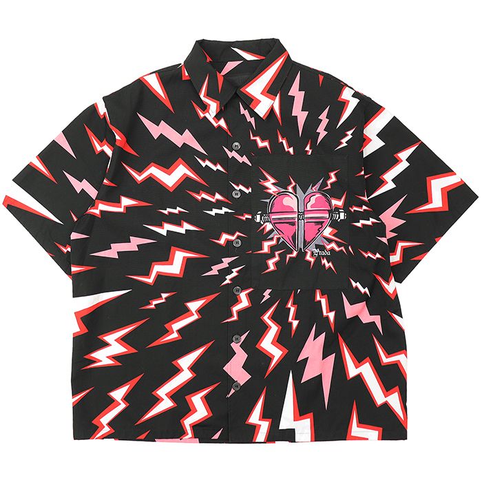 極美品✨PRADA　プラダ　半袖シャツ　総柄　コットン 極美品】PRADA プラダ シャツ サイズ L メンズ 2019年モデル ハート