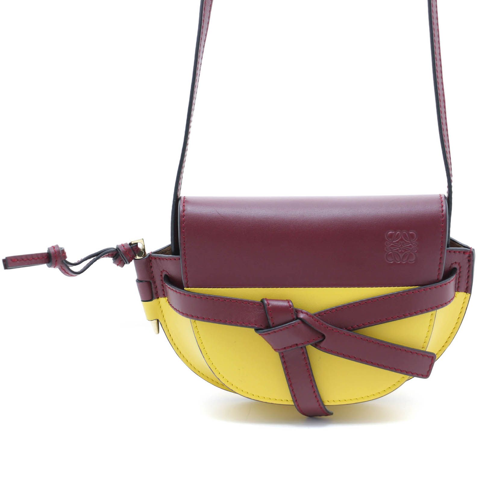 LOEWE ロエベ ゲートバッグミニ イエロー/ボルドー レザー 331.54.U62 ショルダーバッグ レザー ボルドー レディース【中古】436 68,607円