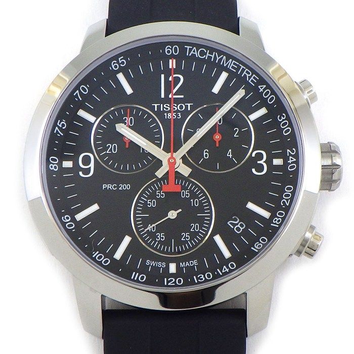 ティソ TISSOT 腕時計 PRC 200 T114.417.17.057.00 ブラック文字盤 デイト クロノグラフ タキメーター 夜光針/インデックス スモールセコンド ラバーベルト SS クオーツアナログ 【箱・保付き】 【中古】