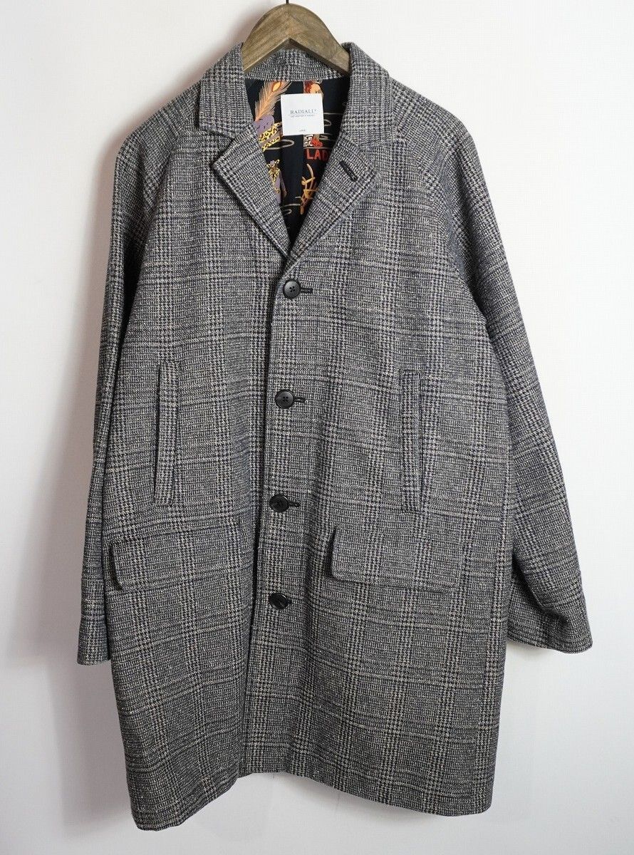 RADIALL ラディアル ATLANTIC SHOP COAT RAD-17AW-JK004 ショップ コート 裏地総柄 グレンチェック コットン 日本製 灰 L 4893Q★2