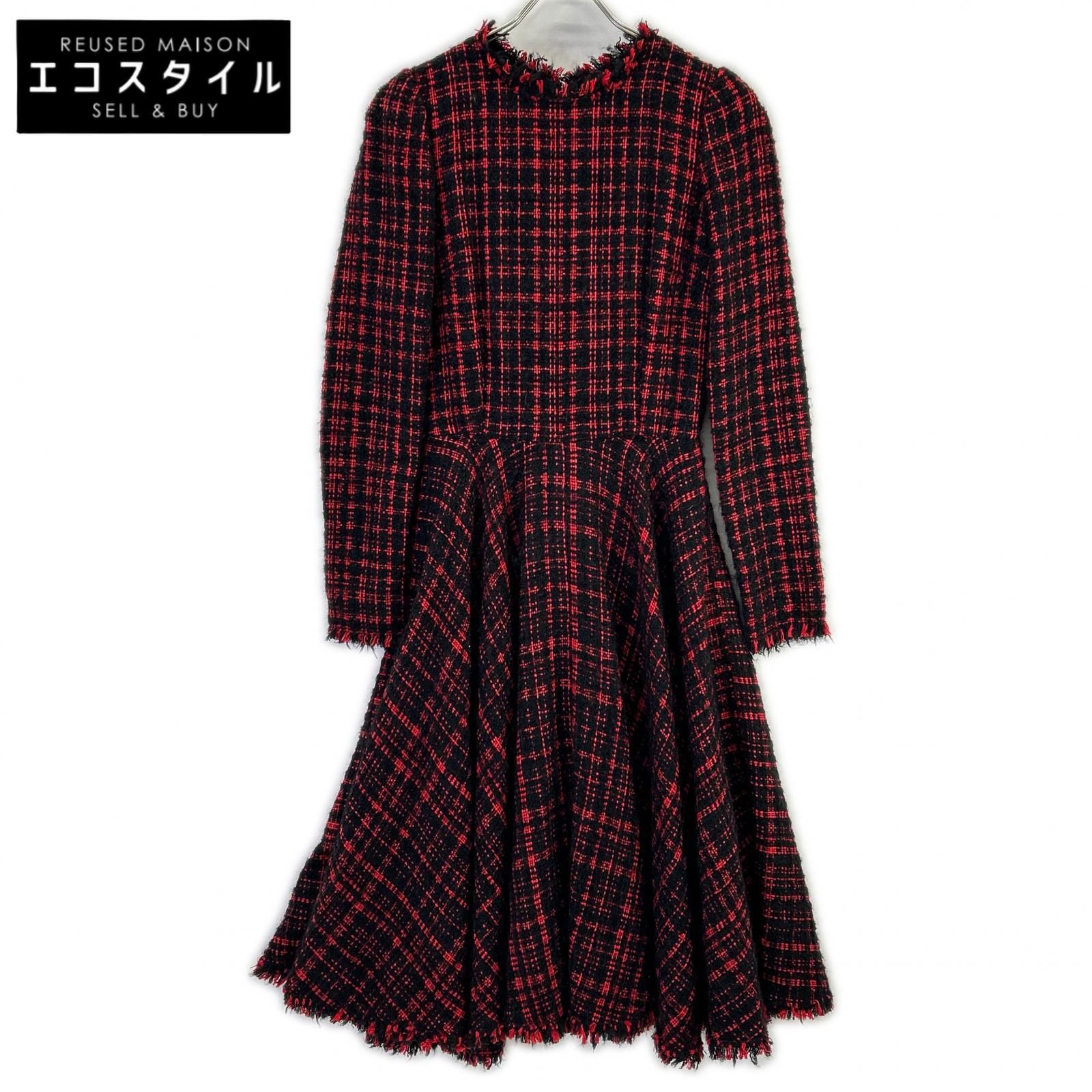 DOLCE&GABBANA　ドルチェアンドガッバーナ　レッド×ブラック ツイード ドレスワンピース　38
