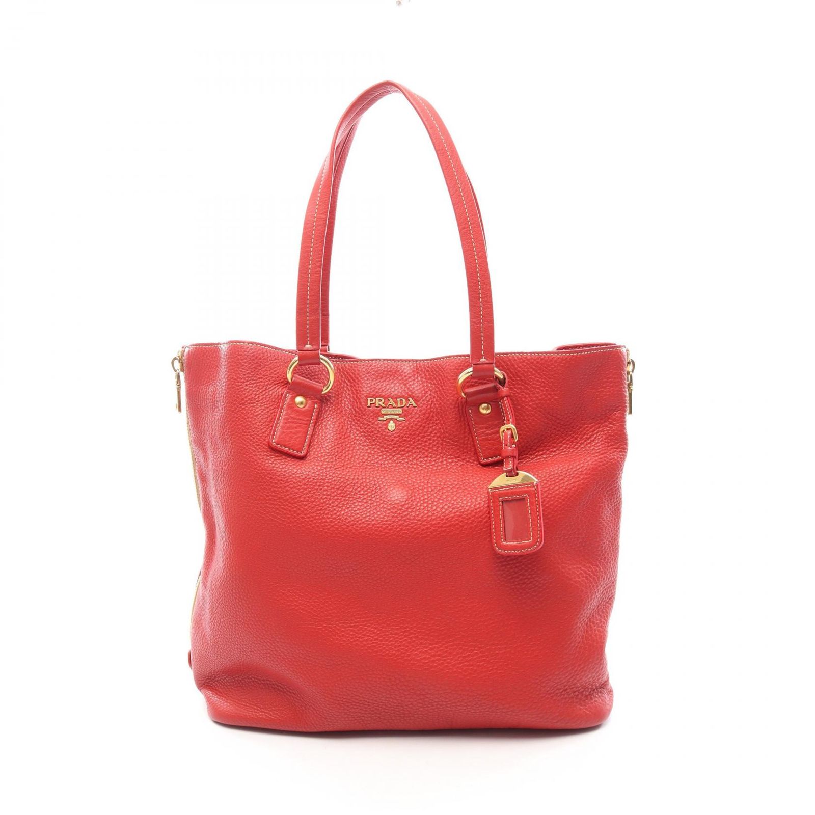 プラダ PRADA トートバッグ ヴィッテロダイノ レッド レザー メタルロゴ トートバッグ レディース Used A
