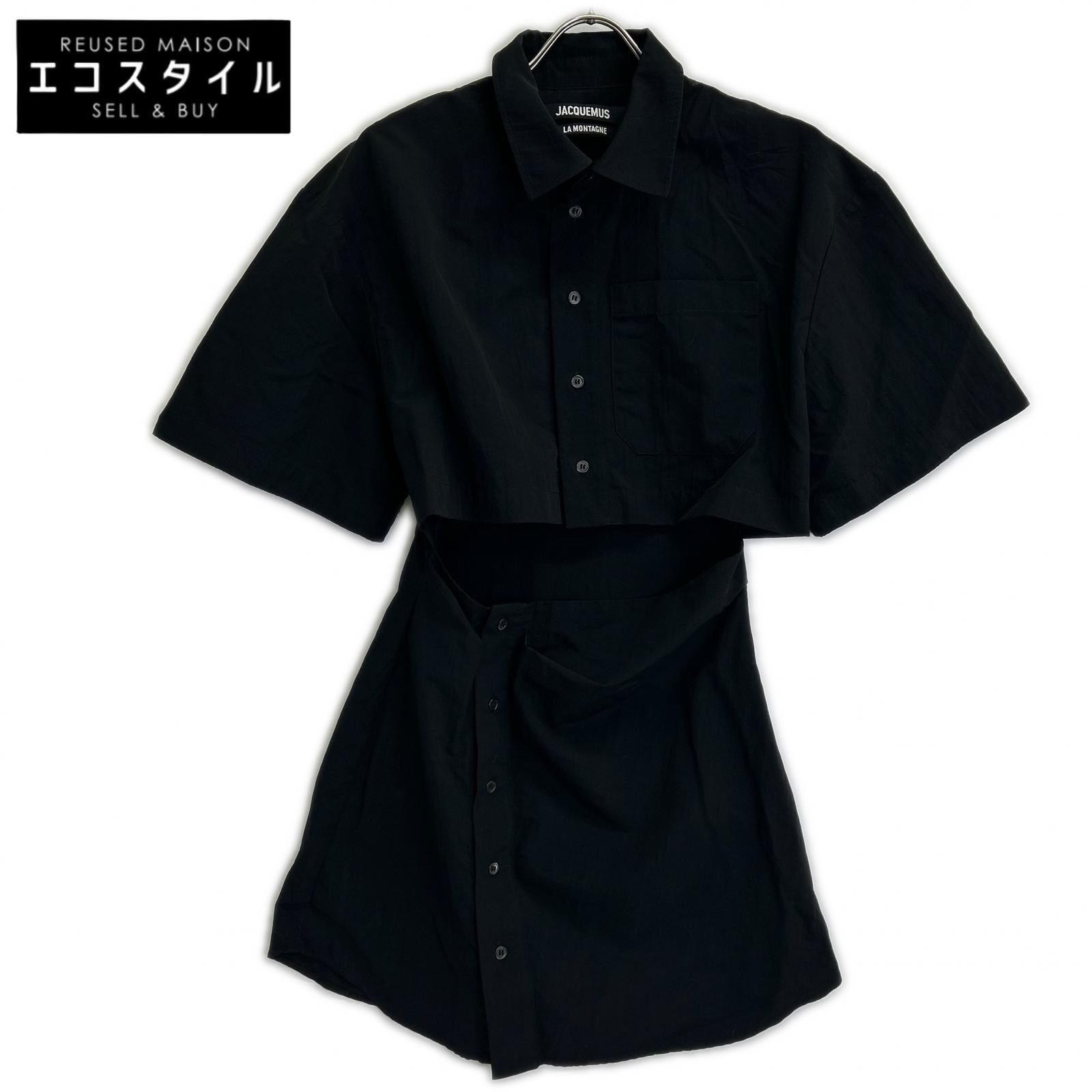 JACQUEMEUS　ジャックムス　ブラック La Montagne ナイロン 変形S/Sシャツ 17,634円