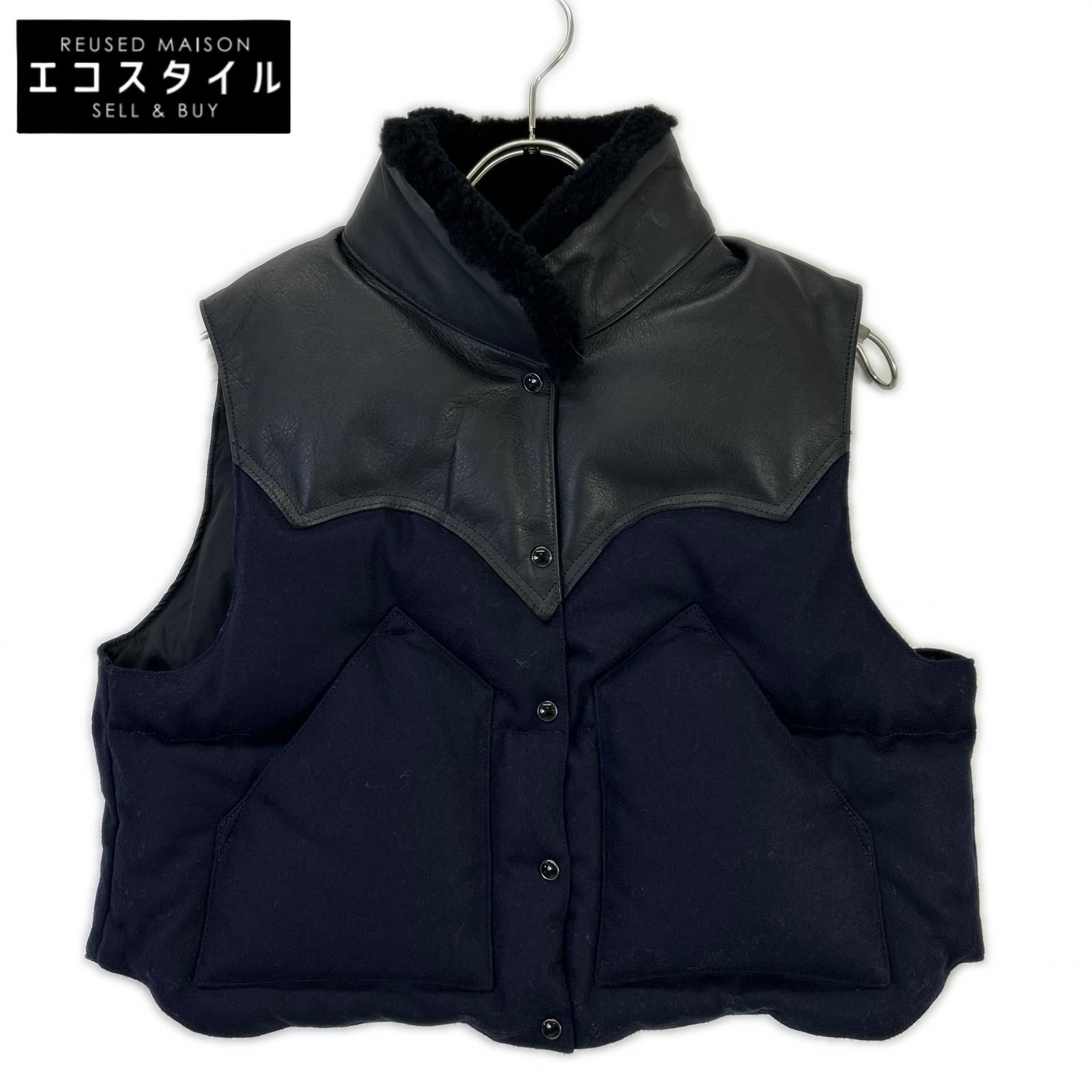 Rocky Mountain Featherbed　ロッキーマウンテンフェザーベッド　CITY SHOP別注 210-252-21 ネイビー×ブラック ウール/ナイロン カーフレザーヨーク 切り替えダウンベスト　ONE