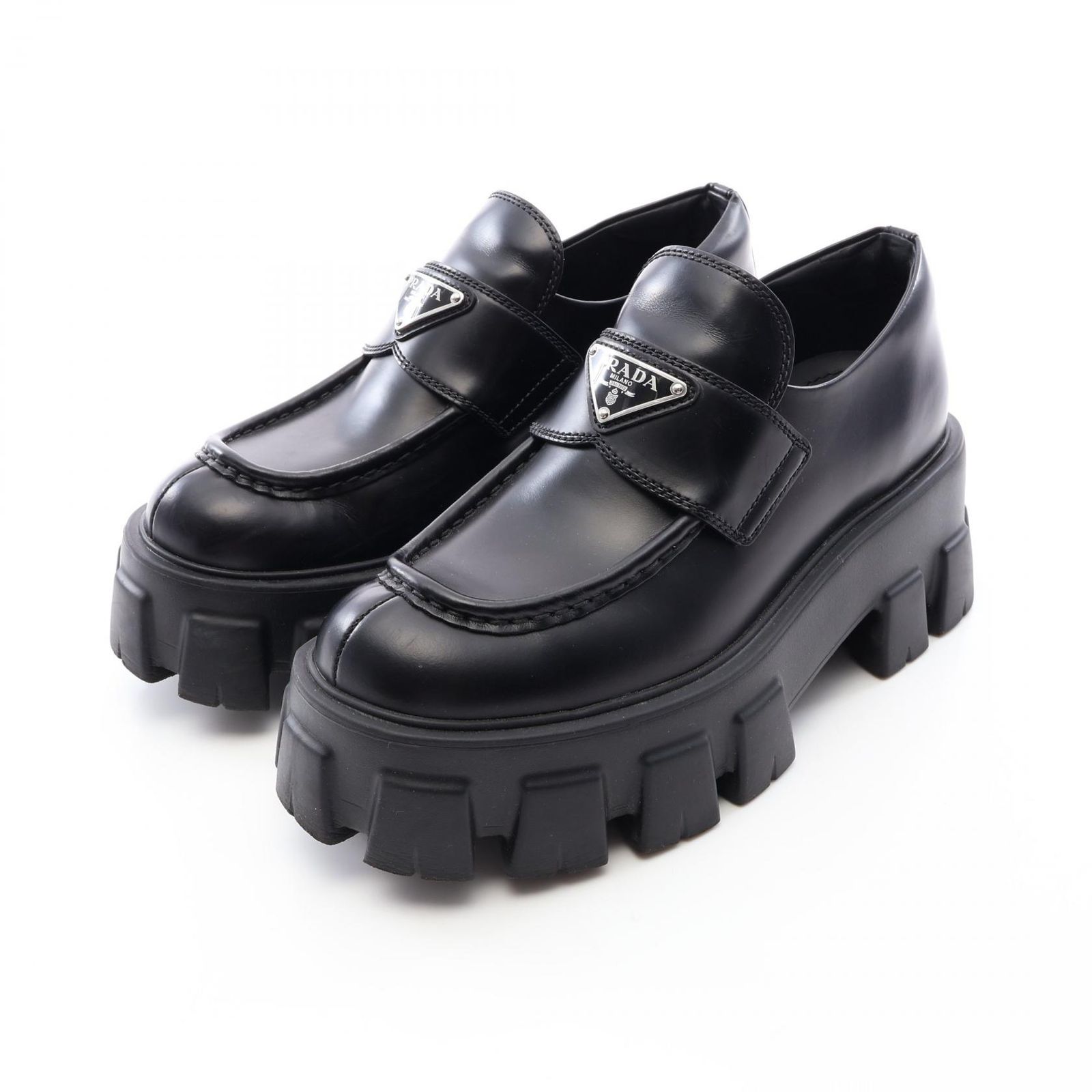 プラダ PRADA ローファー 三角プレート 厚底 レザー ローファー レディース Used A 69,740円