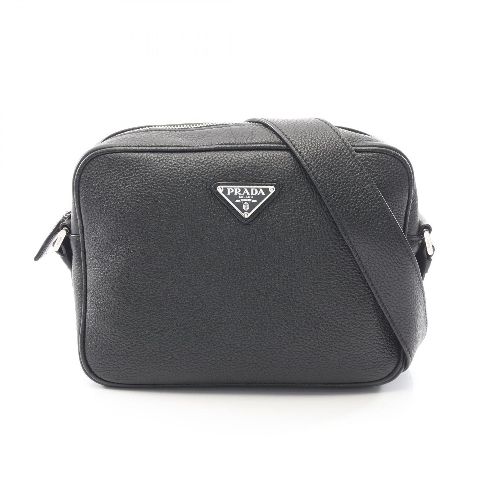 プラダ PRADA ショルダーバッグ トライアングルロゴ 2VH189 ブラック レザー トライアングルロゴ ショルダーバッグ メンズ Used A