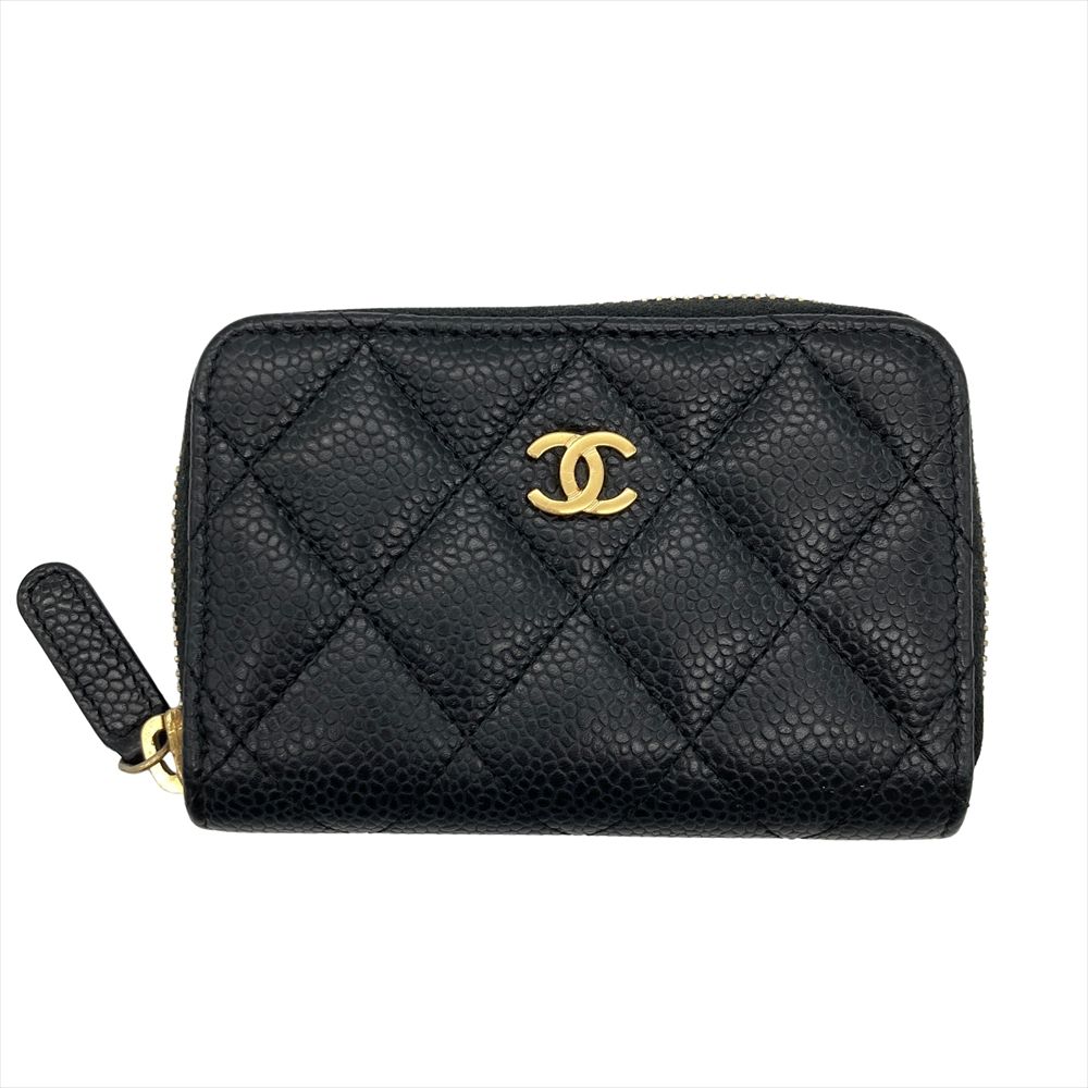 シャネル CHANEL マトラッセ コインパース コインケース キャビアスキン ブラック ゴールド金具 22番台 ココマーク【中古】