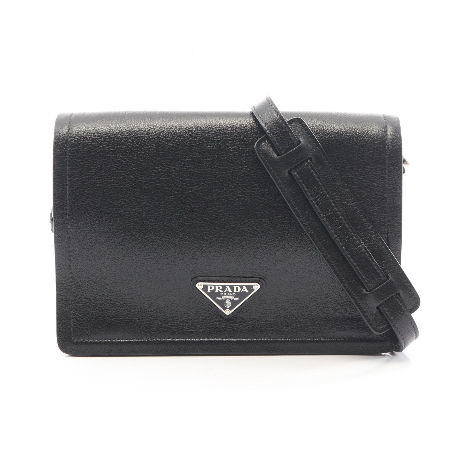 プラダ PRADA ショルダーバッグ GLACE'CALF 1BD296 ブラック レザー トライアングルロゴ ショルダーバッグ レディース Used A