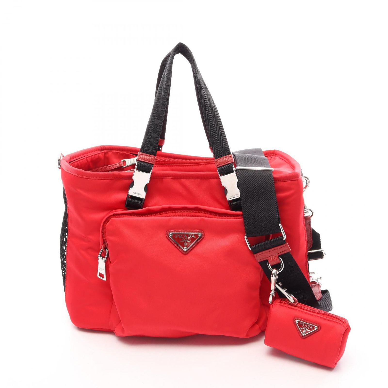 プラダ PRADA ハンドバッグ Re-Nylon ペットバッグ 2WAY 2VC030 レッド/ブラック ナイロン サフィアーノレザー ペットバッグ ユニセックス Used A