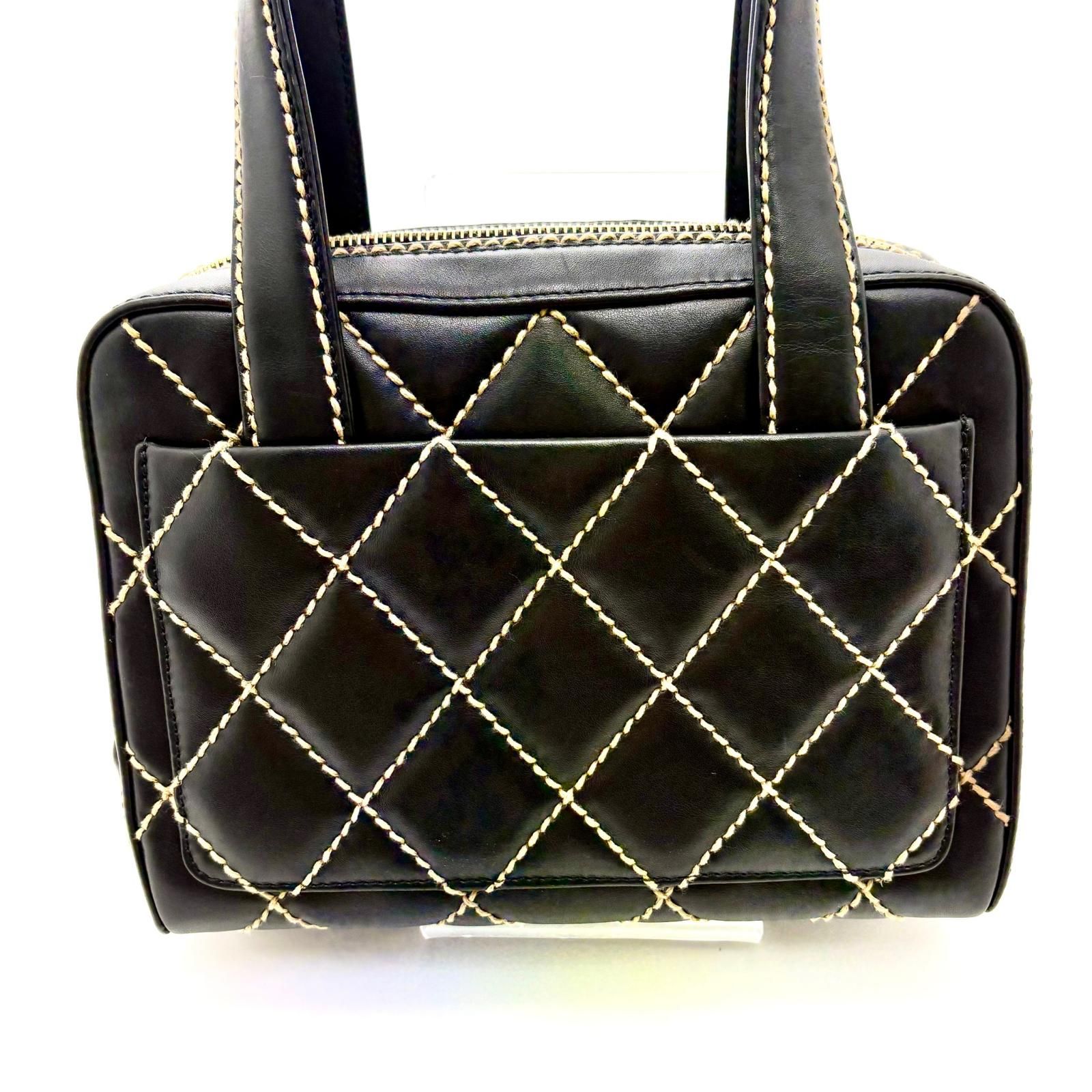 CHANEL シャネル ワイルドステッチハンドバッグ ブラック/GP レザー