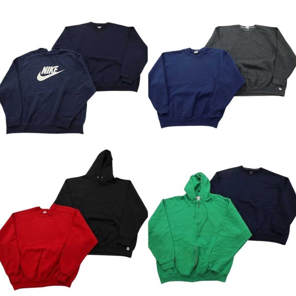 古着卸 まとめ売り 無地 スウェット 8枚セット ( メンズ 2XL ) フーディー ジップパーカー ラグラン ブルー グレー 中古 古着 NF9281