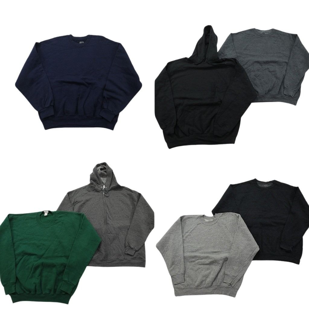 古着卸 まとめ売り 無地 スウェット 7枚セット ( メンズ XL ) ジップパーカー フーディー ブラック グレー 中古 古着 NF9282