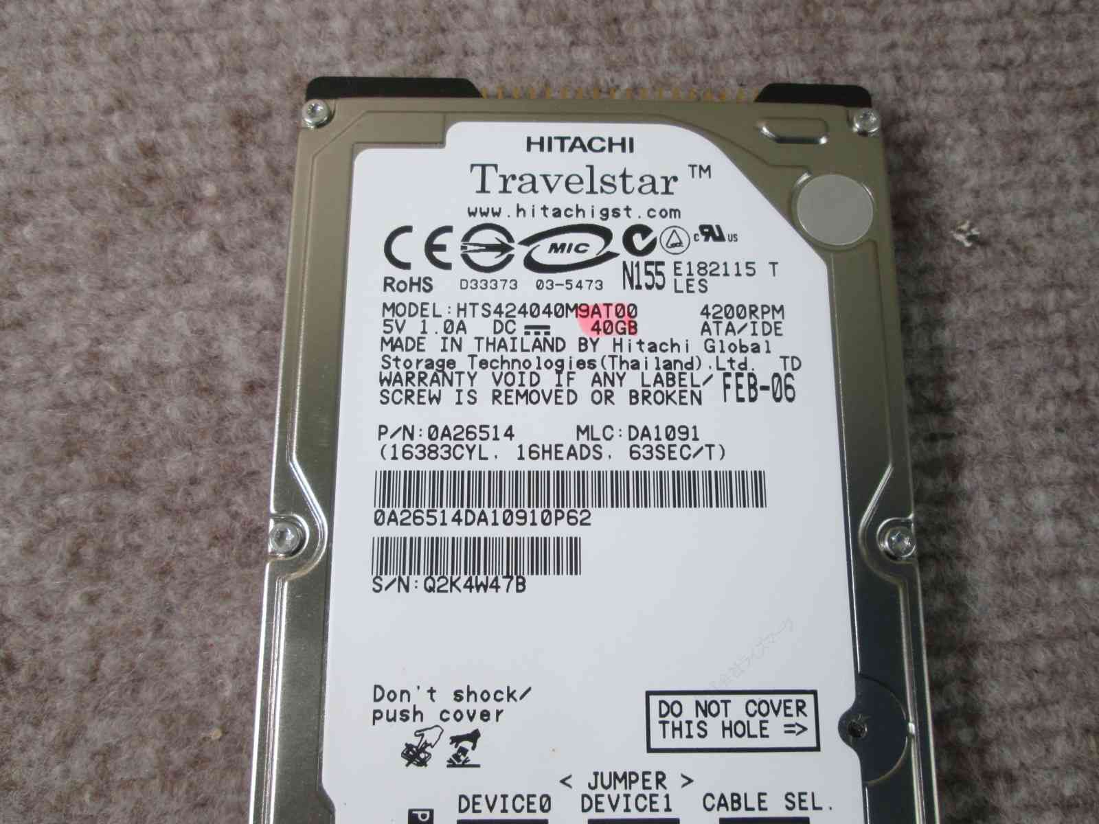 2.5インチHDD IDE ATA 40GB 日立 HTS42040M9AT00 保証付 [96948