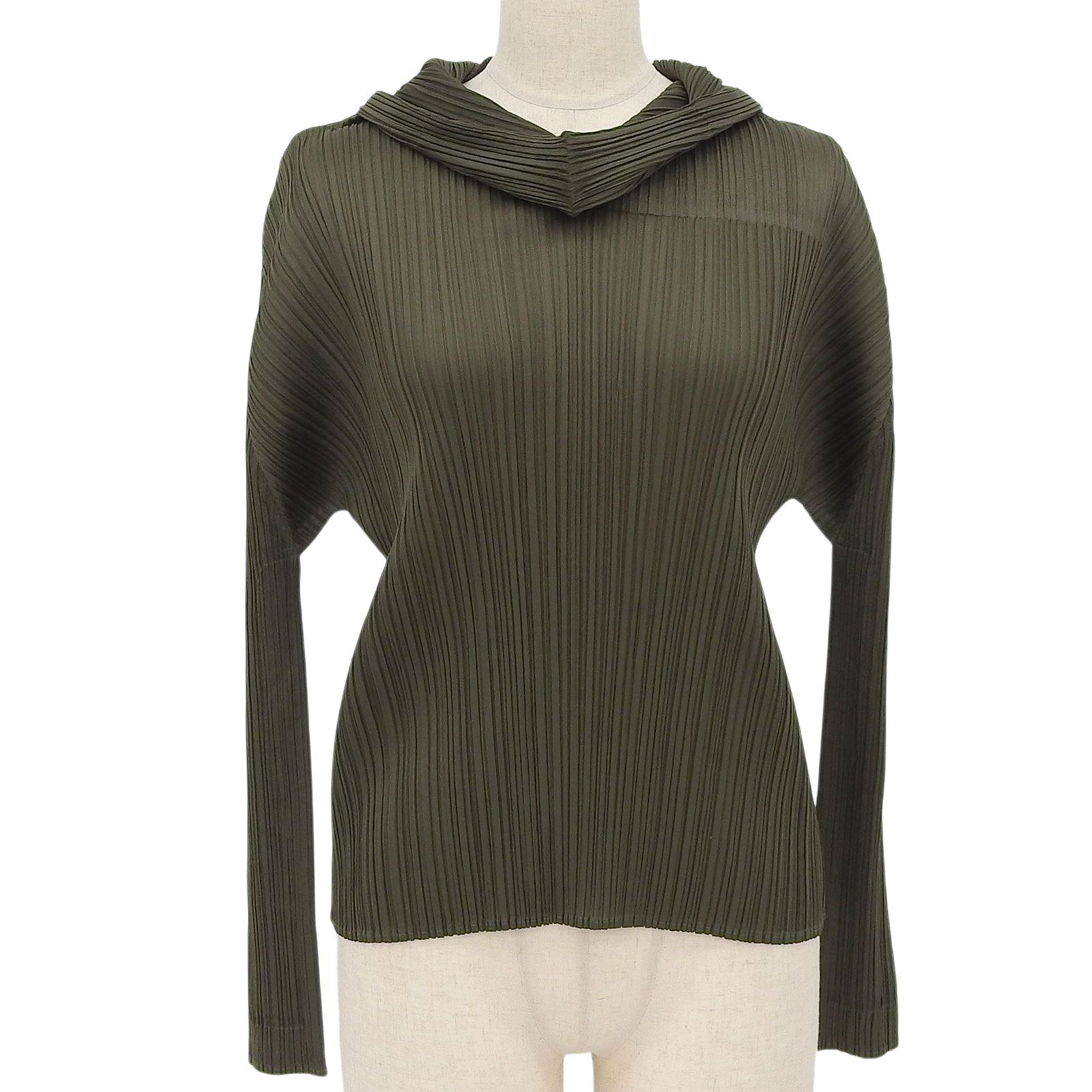 極美品▲PLEATS PLEASE プリーツプリーズ イッセイミヤケ 23AW PP33JK132 トップス カーキ 3 日本製 正規品 レディース