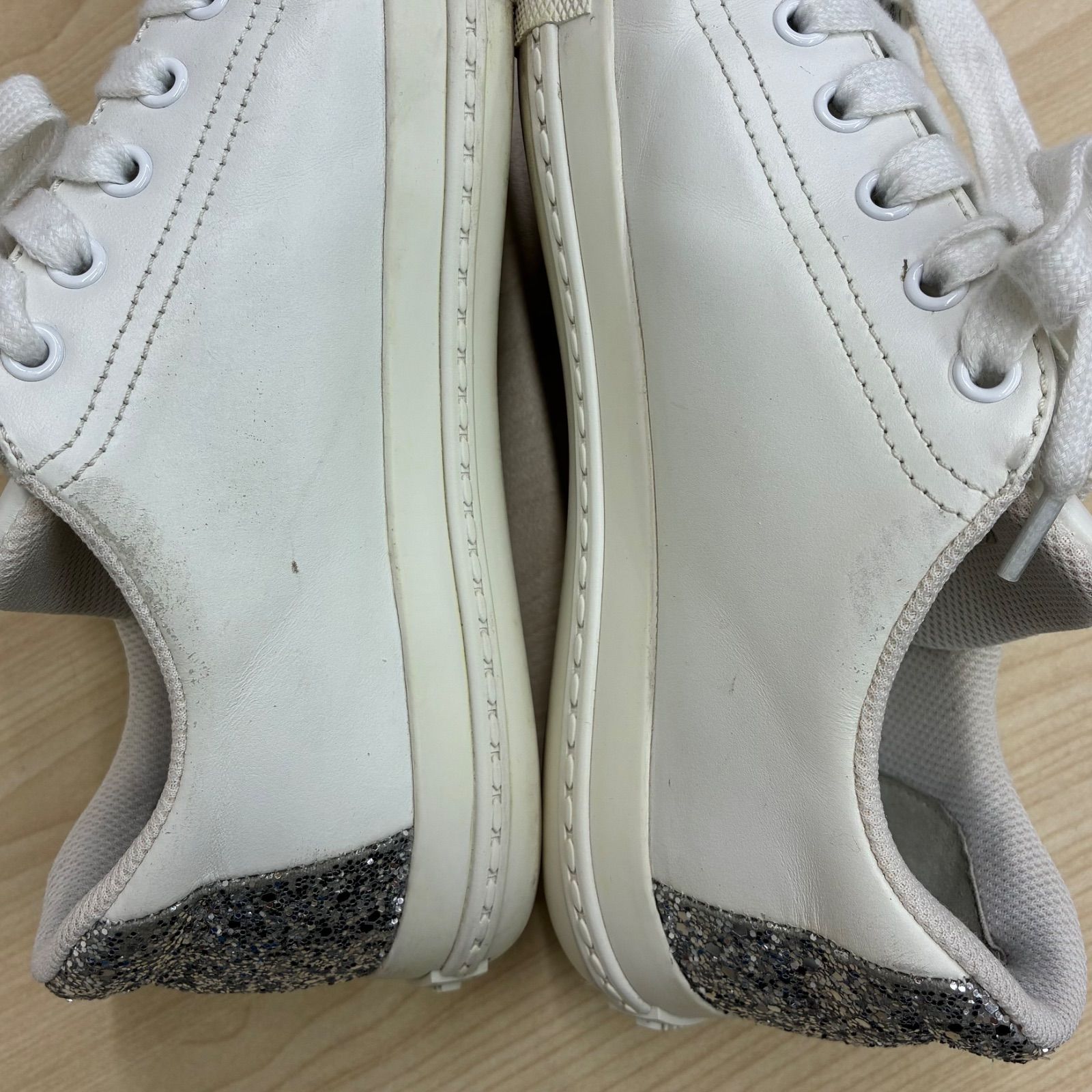MIUMIU ホワイト グリッター スニーカー 37 ミュウミュウ MIU MIU】グリッタースニーカー レザースニーカー EUR37