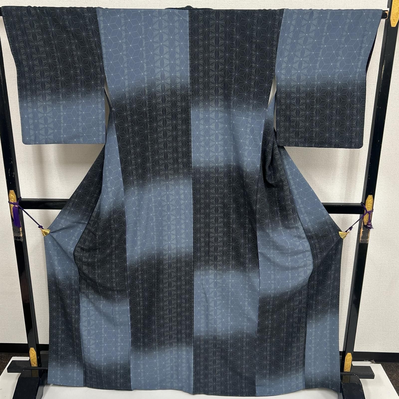 小紋 市松に麻の葉模様 裄65 素敵な染め 正絹 着物 MK-4198 7,154円