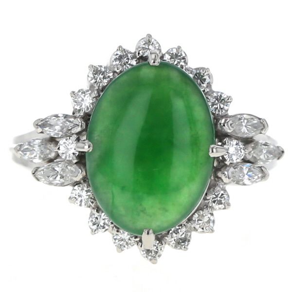 Pt900 プラチナ リング ヒスイ 翡翠 ダイヤモンド 0.53ct カボション 大粒 取り巻き デザイン 指輪 12.5号【新品仕上済】【zz】【中古】 77,990円