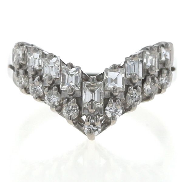 Pt900 プラチナ リング ダイヤモンド 0.73ct 2列 V字 ミックスカット バケット 指輪11号【新品仕上済】【zz】【中古】