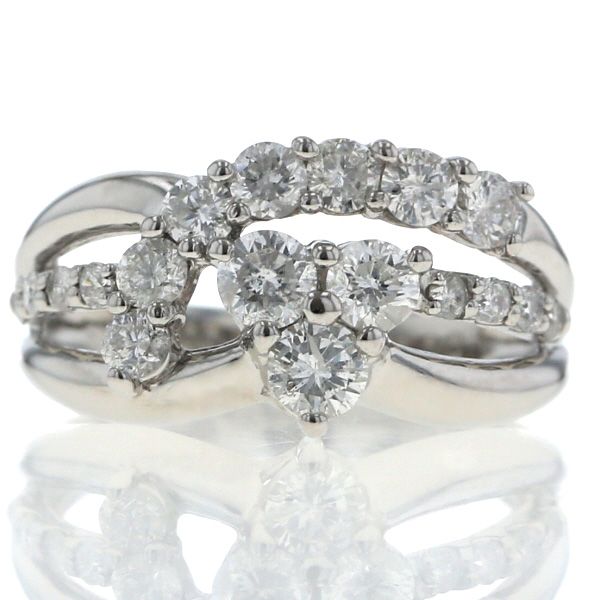 Pt900 プラチナ リング ダイヤモンド 1.00ct ウェーブ ライン 透かし 花 フラワー デザイン 指輪 9号【新品仕上済】【zz】【中古】