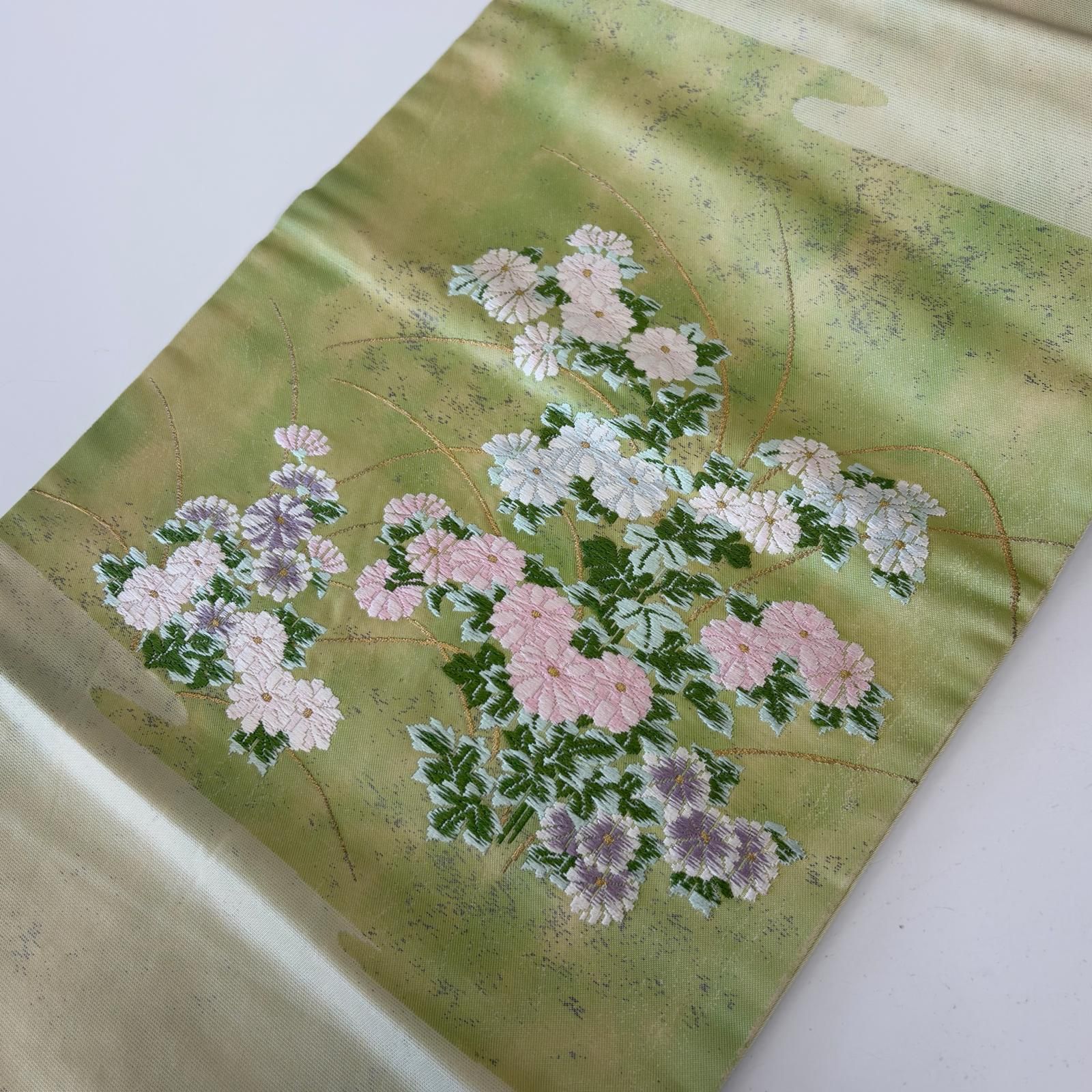 名古屋帯 正絹 唐織 花草刺繍 九寸 MA-8253 - メルカリ