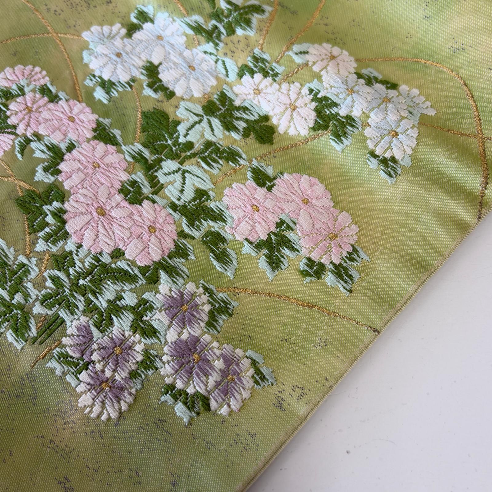 夏帯　名古屋帯　花唐草　刺繍　正絹　九寸 名古屋帯 正絹 唐織 花草刺繍 九寸 MA-8253 - メルカリ