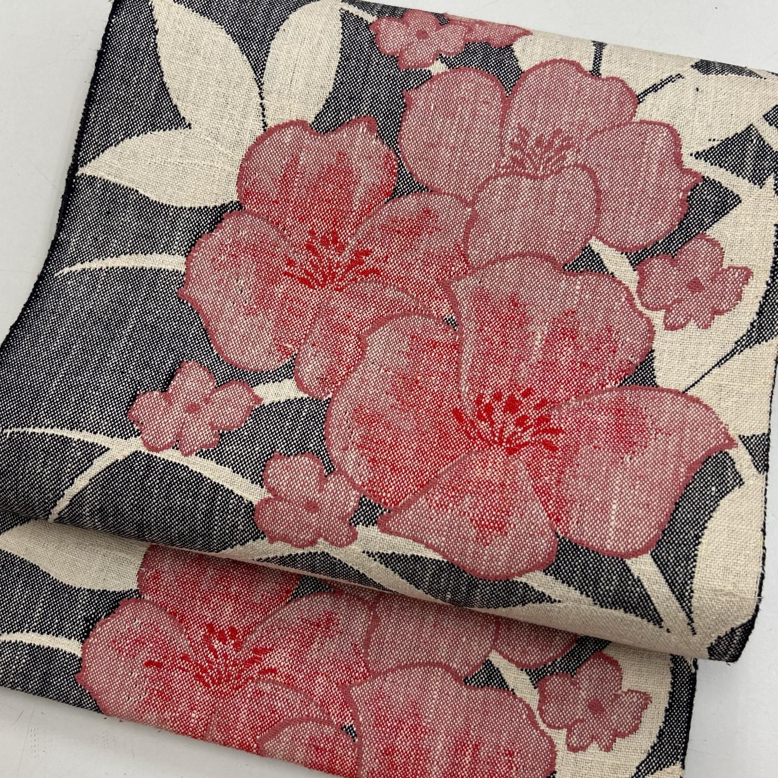 名古屋帯 真綿紬 草花の美しい加工 八寸 正絹 MA-8348 - メルカリ
