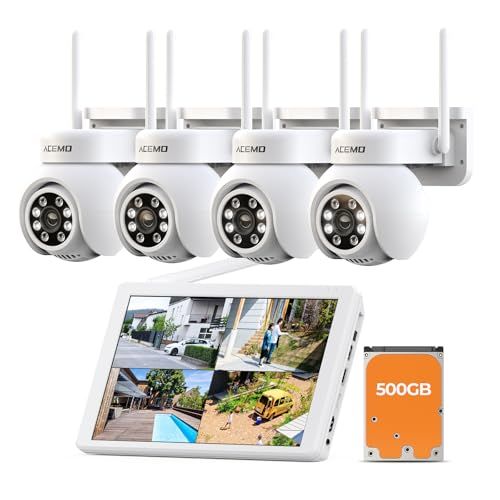 ★新品★【360°全方位監視・24時間録画】ACEMO 防犯カメラ 屋外 ワイヤレス モニター付き 無線 監視カメラ 夜間カラー暗視撮影 人体検知 自動追尾 投光威嚇 音声威嚇 警報通知 双方向音声通話 IP66防水防塵 簡単設定 室内 家庭 d2f11782