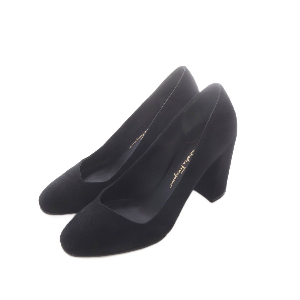 サルヴァトーレフェラガモ Salvatore Ferragamo CHIUSI パンプス シューズ 5.5 黒 ブラック チャンキーヒール スエード レザー /RI ■OS ■OH