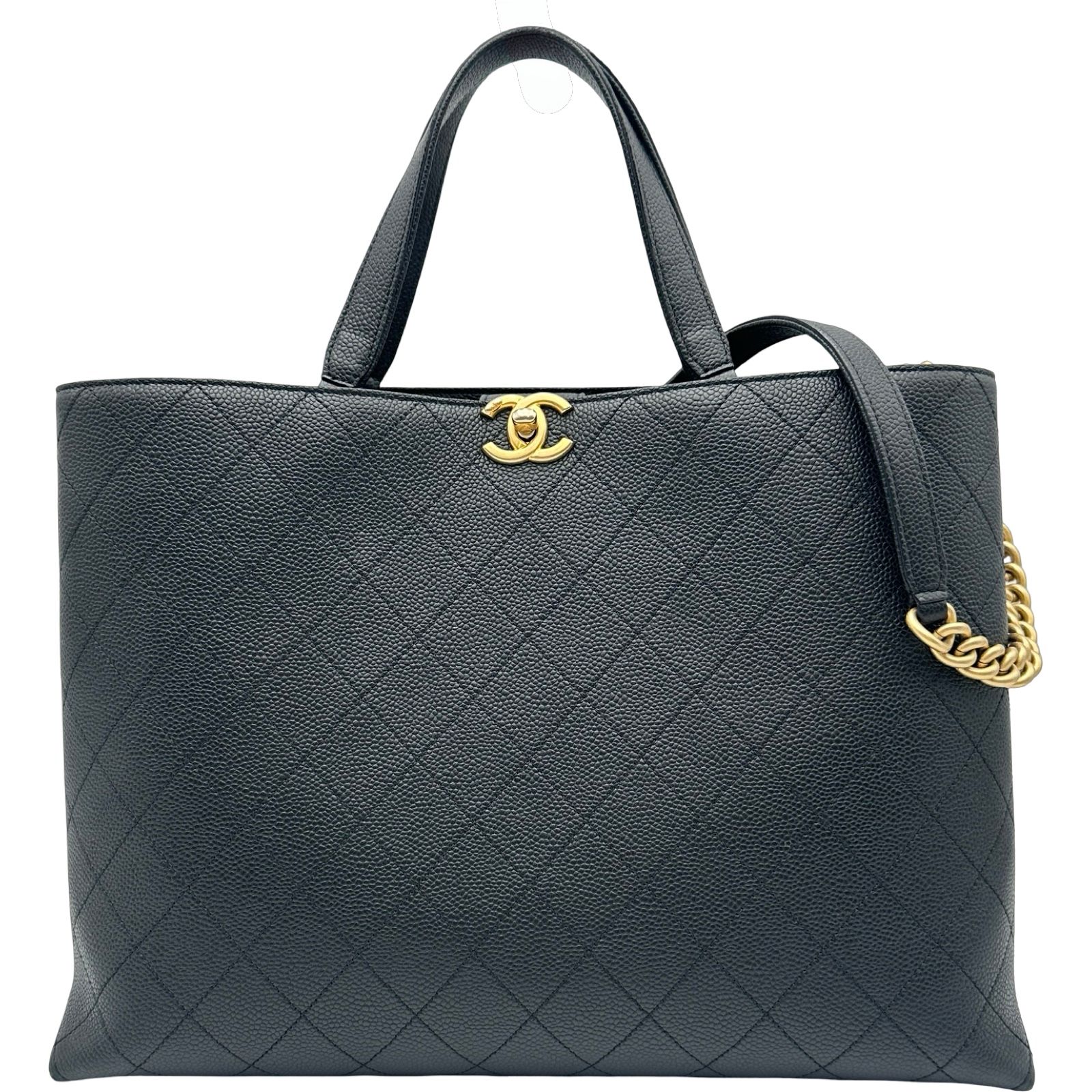 シャネル CHANEL マトラッセ2WAYラージ ショッピングトート ブラック ゴールド金具 キャビアスキン レディース トートバッグ 243,000円