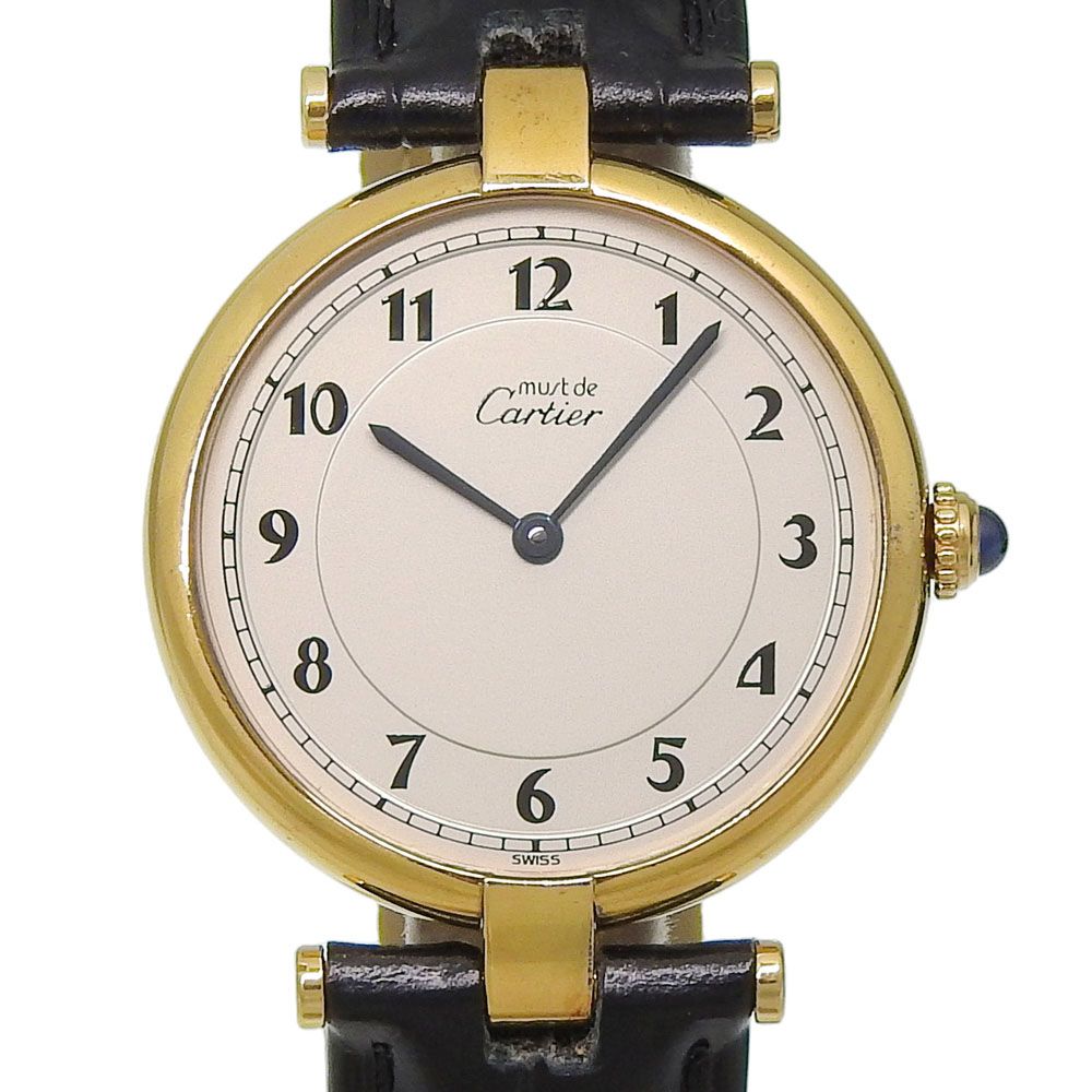 【CARTIER】カルティエ マストヴァンドーム ヴェルメイユ ラウンド 590003 シルバー925×レザー クオーツ アナログ表示 レディース アイボリー文字盤 腕時計 108,900円