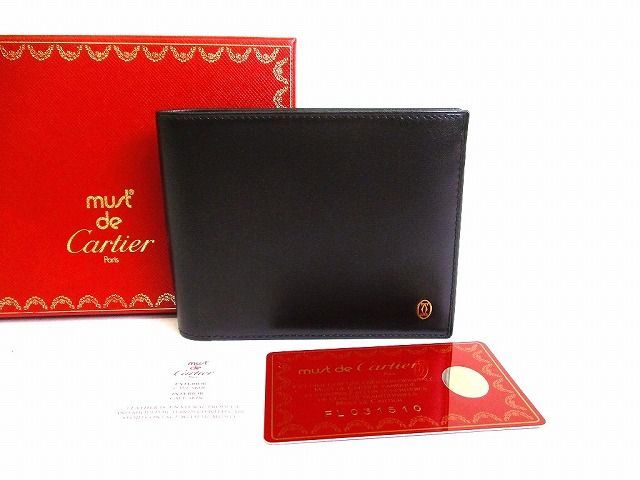 カルティエ Cartier パシャ カーフレザー ゴールドロゴ 二つ折り 札入れ コンパクト財布 メンズ レディース 【未使用保管品】