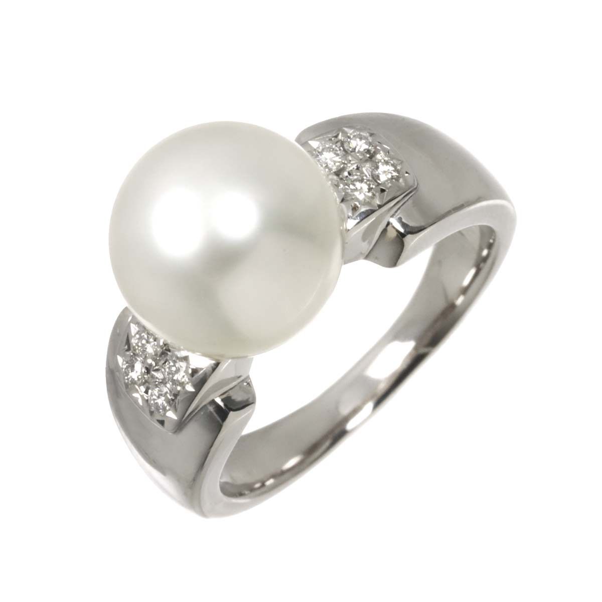 タサキ TASAKI 12号 リング 白蝶真珠 10.5mm ダイヤ 0.09ct Pt プラチナ パール 指輪 田崎真珠 Pearl Ring 90331572