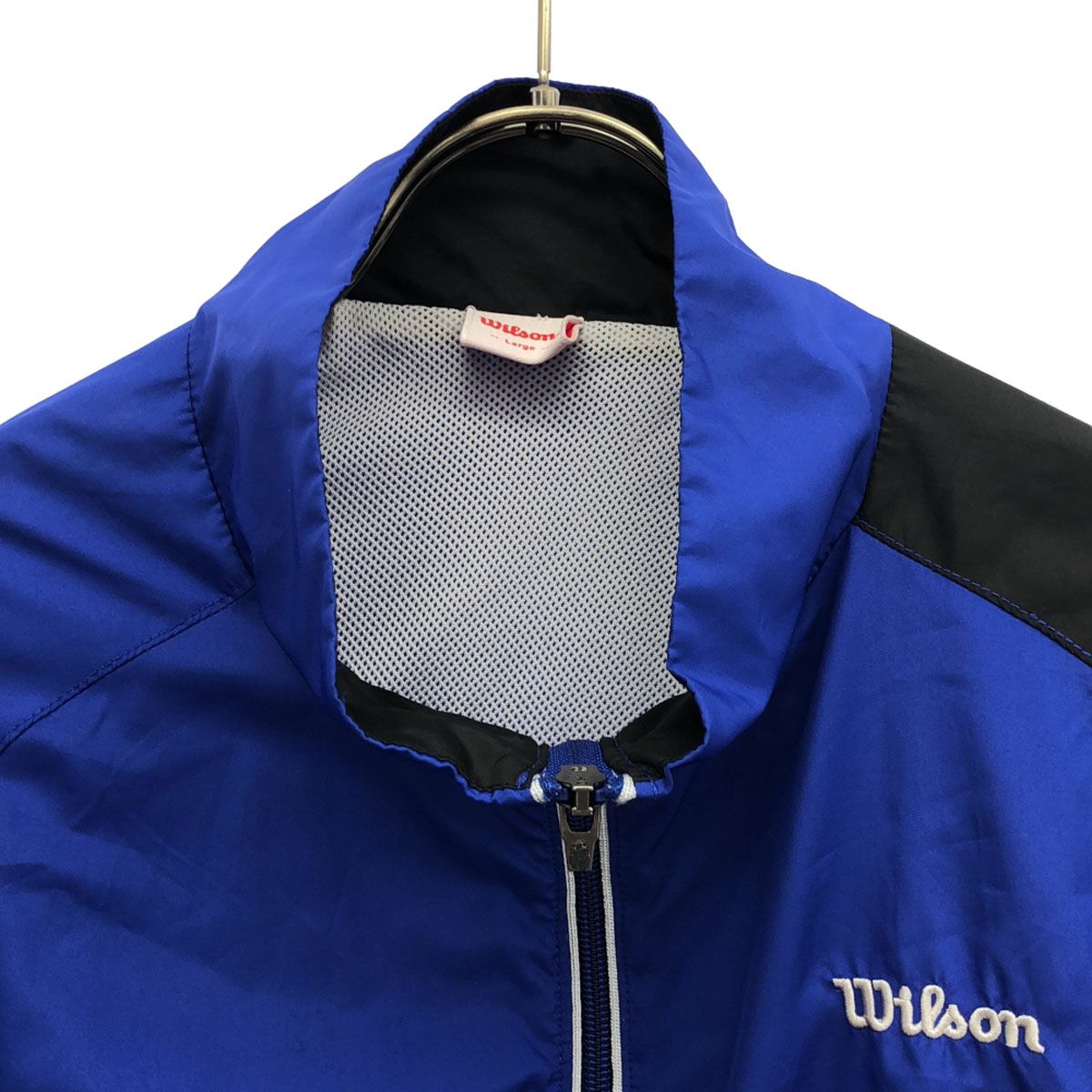 80's  Wilson ウィルソン　ロゴ刺繍　ヴィンテージ  ブルゾン　個性派 wilson ウィルソン ロゴ刺繍 ウインドブレーカー L ブルー 裏メッシュ
