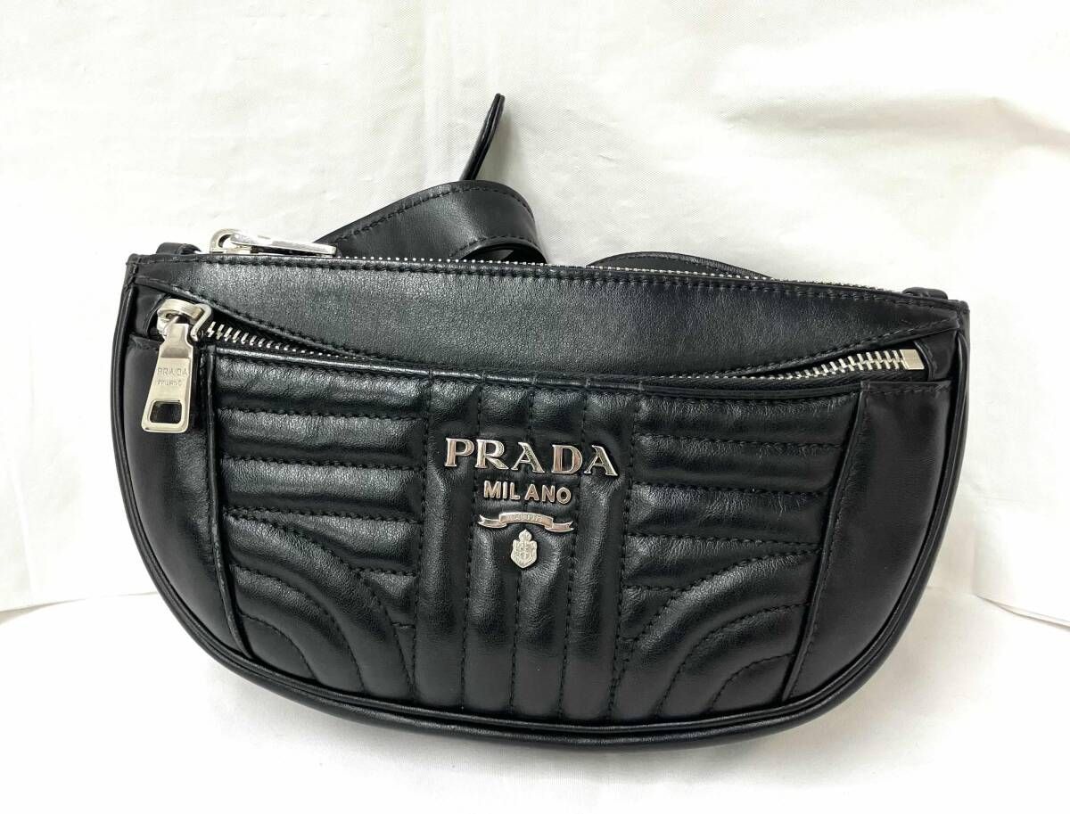 【エントルピー鑑定書付き】 PRADA プラダ 1BL008 260 ソフトカーフ NERO ブラック ウエスト バッグ
