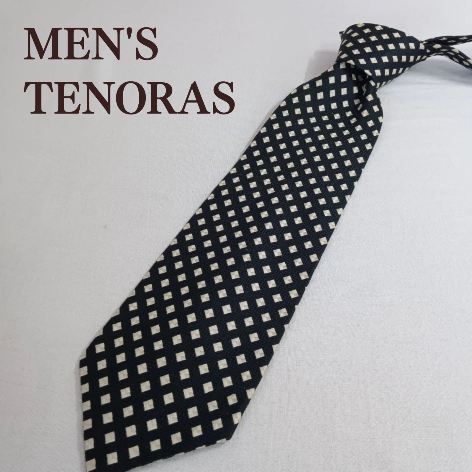 良品】MEN'S TENORAS ティノラス ネクタイ ブラック スクエア柄 シルク