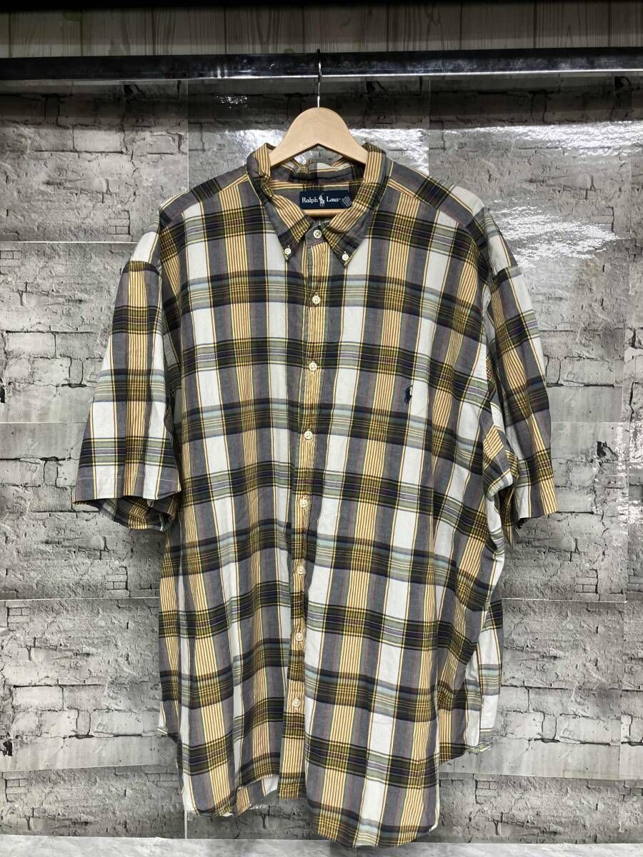 RALPH LAUREN ラルフローレン ボタンダウンシャツ 半袖シャツ チェック柄 サイズ3XB BIG イエロー グレー