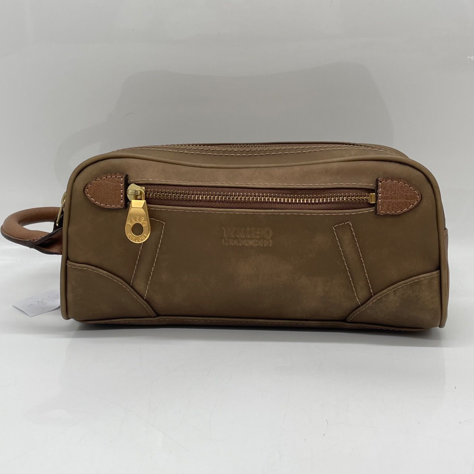 BN9667□ Takeokikuchi Second Bag Clutch Bag Leather Beige 2 Layer Made by Iketei