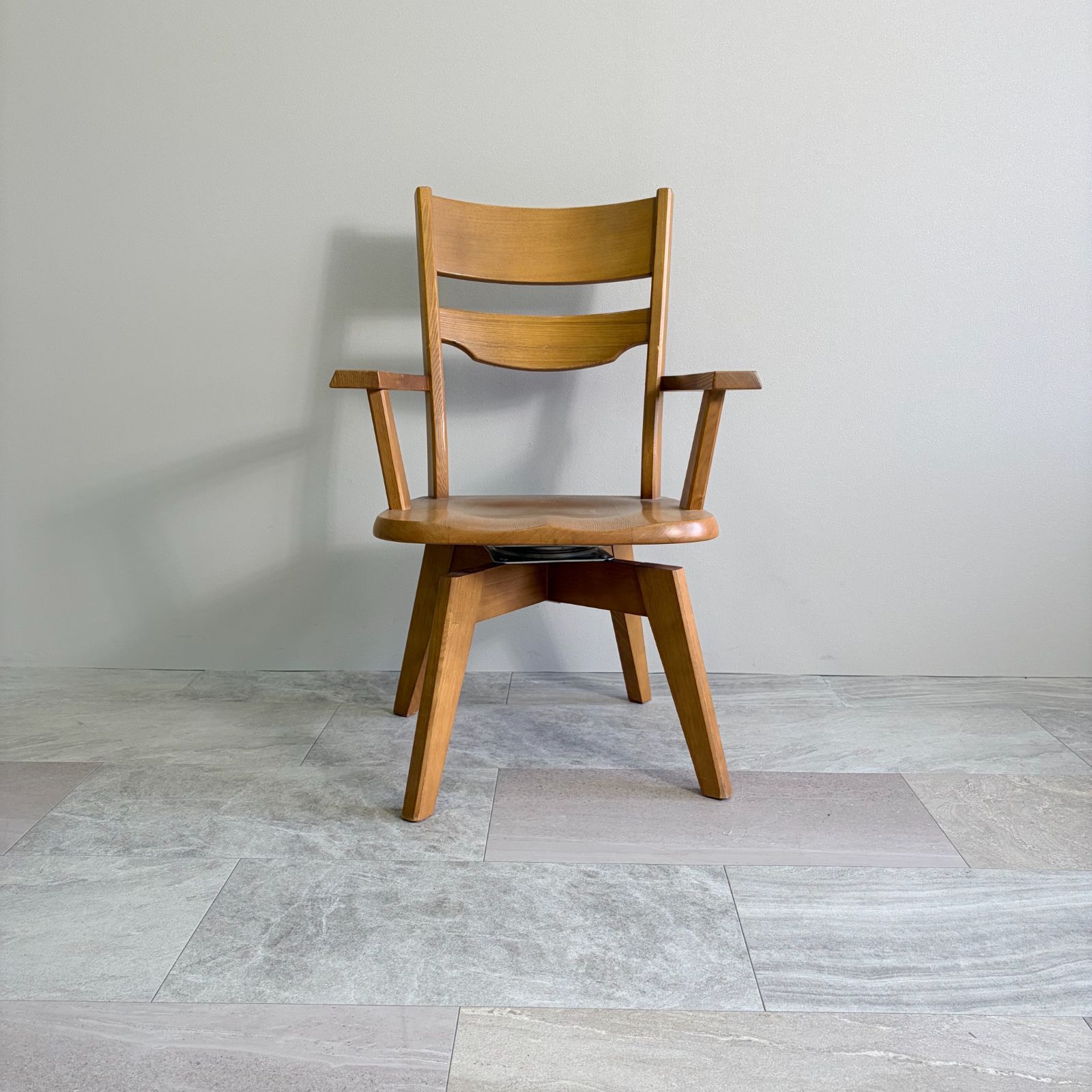 【飛騨産業】SQ215AT 回転アームチェア / オーク材 板座 デスクチェア ダイニングチェア 希少品 美品