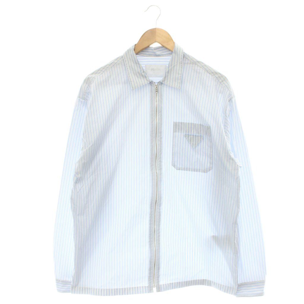 プラダ PRADA 26SS SC855 Re-Nylon zipper shirt シャツ 長袖 ジップアップ ストライプ ナイロン M 水色 ライトブルー 白 ホワイト /NR ■OS ■AD 66,495円
