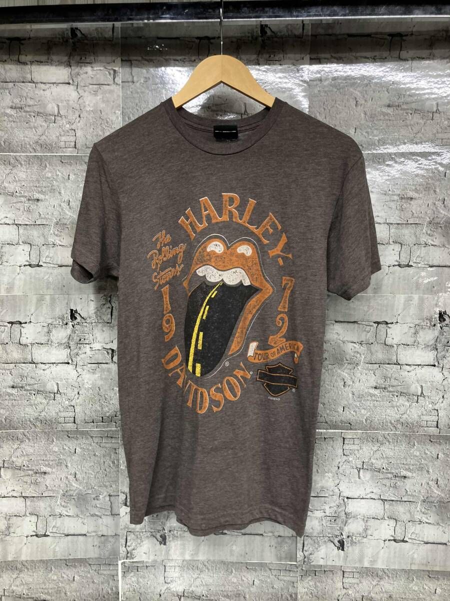 ブラウン HARLEY DAVIDSON 半袖Tシャツ ローリングストーンズ ハーレーグラフィックT