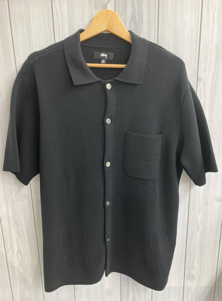 STUSSY ステューシー Perforated Swirl Knit Shirt シャツ 117109 黒 【sizeM】