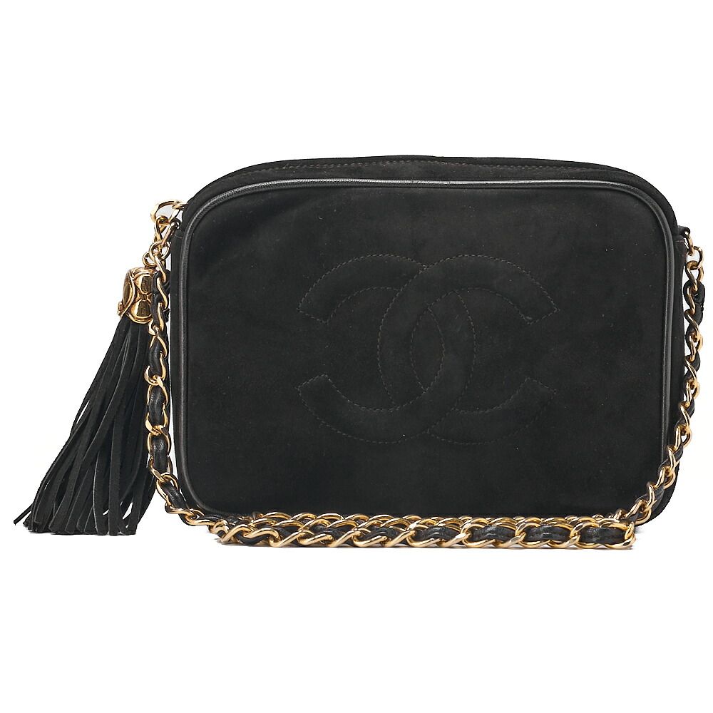 CHANEL シャネル 　スエード　ココマーク　フリンジ付き 　チェーンショルダー 　黒（ゴールド金具）レディースバッグ ハイブランド【中古】【送料無料】